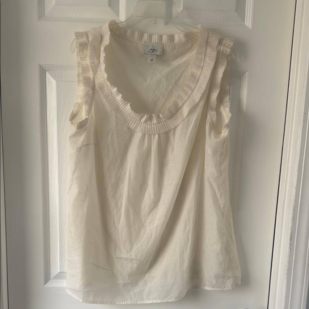 LOFT Cream Ruffled Bib Collar Blouse